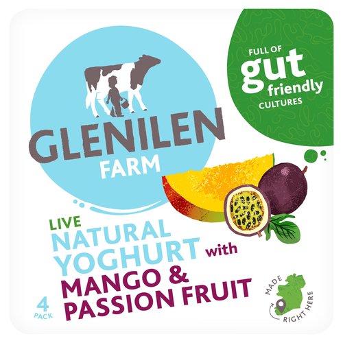 Glenilen Farm Live Natural Yoghurt with Mango & Passion Fruit 4 x 125g