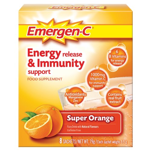 Emergen-C Energy Release & Immunity Support Food Supplement Super Orange 8 Sachets 79g