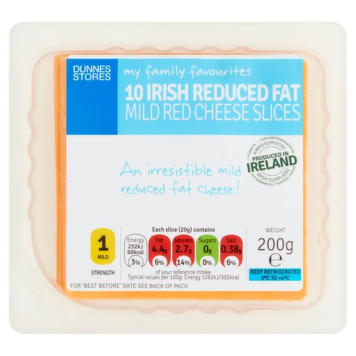 Dunnes Stores My Family Favourites 10 Irish Reduced Fat Mild Red Cheese Slices 200g