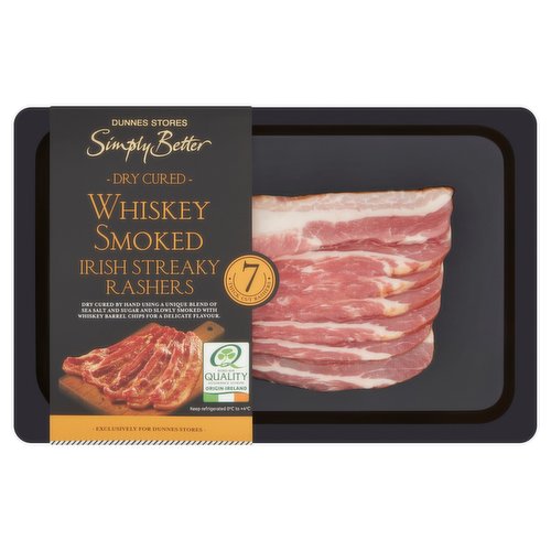 Dunnes Stores Simply Better Dry Cured Whiskey Smoked Irish Streaky Rashers 210g