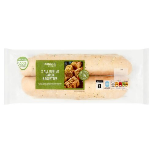 Dunnes Stores 2 All Butter Garlic Baguettes 420g