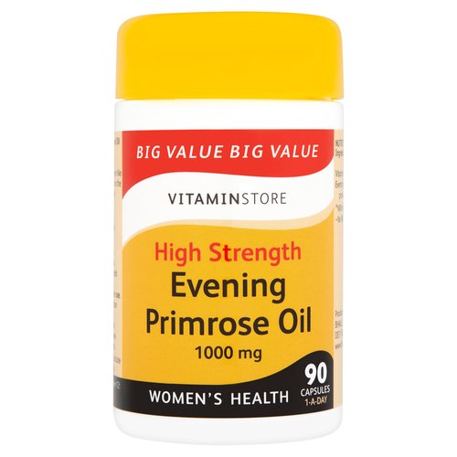 Vitaminstore High Strength Evening Primrose Oil 1000mg Women's Health 90 Capsules 1-A-Day