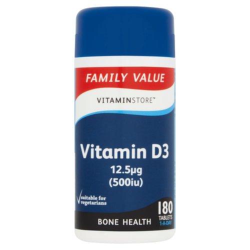 Vitaminstore Vitamin D3 12.5μg (500iu) 180 Tablets 1-a-Day