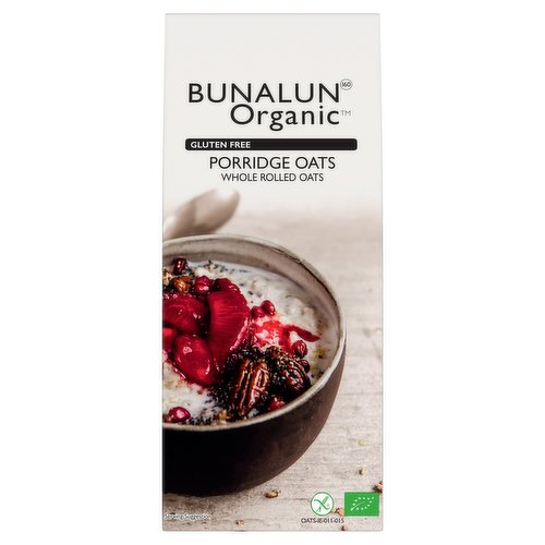 Bunalun Organic Gluten Free Porridge Oats Whole Rolled Oats 500g