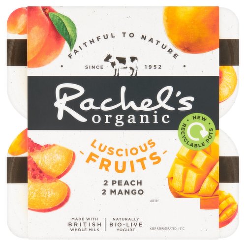 Rachel's Organic Luscious Fruits Peach & Mango Naturally Bio-Live Yogurt 4 x 110g (440g)