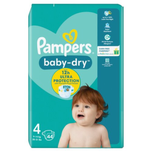 Pampers Baby-Dry Size 4, 44 Nappies, 9-14kg