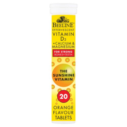 Beeline Effervescent Vitamin D3 + Calcium & Magnesium Orange Flavour 20 Tablets