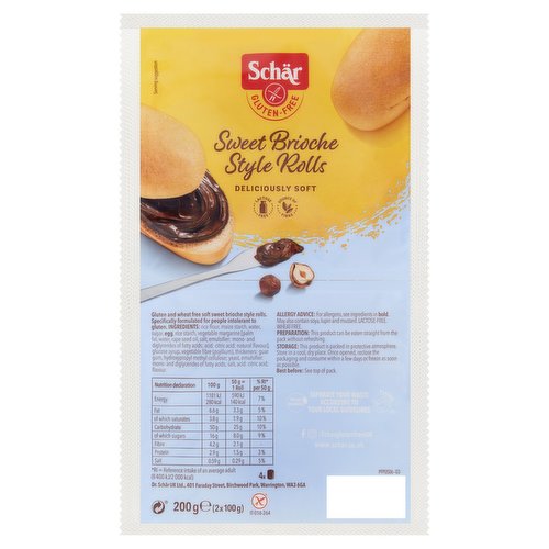 Schär Gluten-Free Sweet Brioche Style Rolls 2 x 100g (200g)