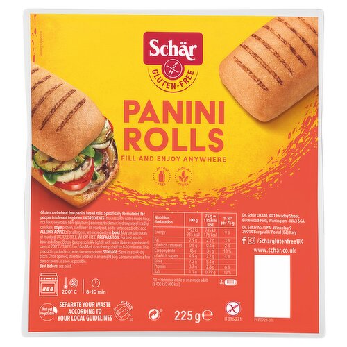 Schär Gluten-Free 3 Panini Rolls 225g