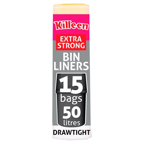 Drawtight Swing Bin Liners<br/><br/><b>Further Description</b><br/>To learn more about our full product range and helpful cleaning tips visit www.killeenhousehold.ie<br/><br/><b>Features</b><br/>Extra strong<br/><br/><b>Number of Units</b><br/>15<br/><br/><b>Safety Warning</b><br/>Warning: To avoid danger of suffocation keep these bags away from babies and children. Do not place hot ashes in these bags.<br/><br/><b>Storage Type</b><br/>Ambient<br/><br/><b>Company Name</b><br/>Killeen Household Products<br/><br/><b>Company Address</b><br/>Platin Road,<br/>
Drogheda,<br/>
Co. Louth.<br/><br/><b>Trademark Information</b><br/>Killeen is a registered Trademark.<br/><br/><b>Return To</b><br/>Killeen Household Products,<br/>
Platin Road,<br/>
Drogheda,<br/>
Co. Louth.<br/><br/>