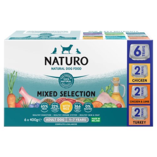 Naturo Natural Dog Food Mixed Selection with Rice Adult Dog 1-7 Years 6 x 400g