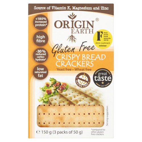 Origin Earth Gluten Free Crispy Bread Crackers 3 x 50g (150g)