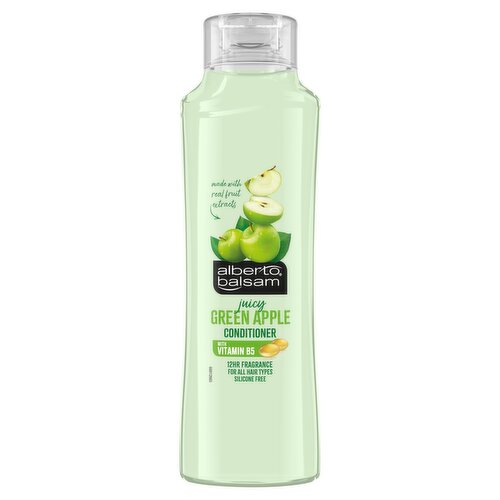 <b>Features</b><br/>Delightful fragrance<br/>Suitable for greasy hair<br/>Hair smells as good as it feels!<br/>Detangles and protects<br/>With strengthening pro-vitamin B5<br/>Improves manageability<br/><br/><b>Pack Size</b><br/>350millilitre ℮<br/><br/><br/><b>Ingredients</b><br/>Aqua, Cetearyl Alcohol, Stearamidopropyl Dimethylamine, Dimethicone, Lactic Acid, Perfume, Sodium Chloride, EDTA, Amodimethicone, Magnesium Nitrate, Panthenol, Vitis Vinifera Seed Oil, Pyrus Malus Juice, Benzophenone-4, Hexyl Cinnamal, Limonene, Linalool, CI 19140, CI 15985, CI 42090<br/><br/><b>Safety Warning</b><br/>Caution: Use only as directed. Avoid contact with eyes. If eye contact occurs wash out immediately with warm water. If irritation occurs discontinue use. As we are always looking to improve our products, our formulations change from time to time, so please always check the product packaging before useAvoid contact with eyes. In case of contact with eyes, rinse thoroughly with water..<br/><br/><b>Storage Type</b><br/>Ambient<br/><br/>Country of Origin - Germany<br/><br/><b>Origin</b><br/>Germany<br/><br/><b>Company Name</b><br/>Unilever UK Ltd. / Unilever Ireland Ltd.<br/><br/><b>Company Address</b><br/>Unilever Dept ER,<br/>
Wirral CH63 3JW UK<br/><br/><b>Telephone Helpline</b><br/>UK: 0800 085 2720<br/>
ROI: 1850 404 060 (Callsave)<br/><br/><b>Web Address</b><br/>www.albertobalsam.com<br/>
www.unilever.com<br/><br/>
