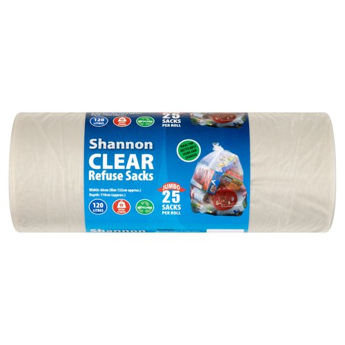 Shannon 25 Jumbo Clear Refuse Sacks 120 Litres