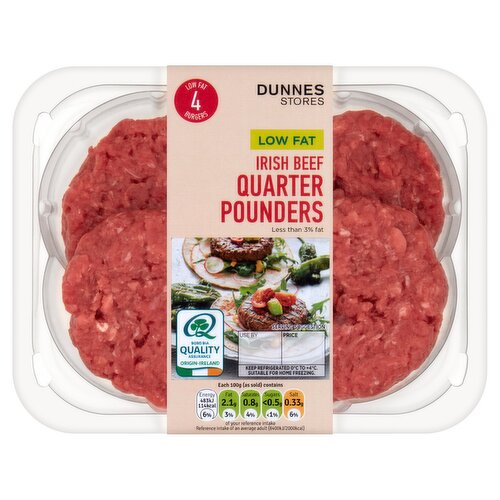 Dunnes Stores 4 Low Fat Irish Beef Quarter Pounders 454g