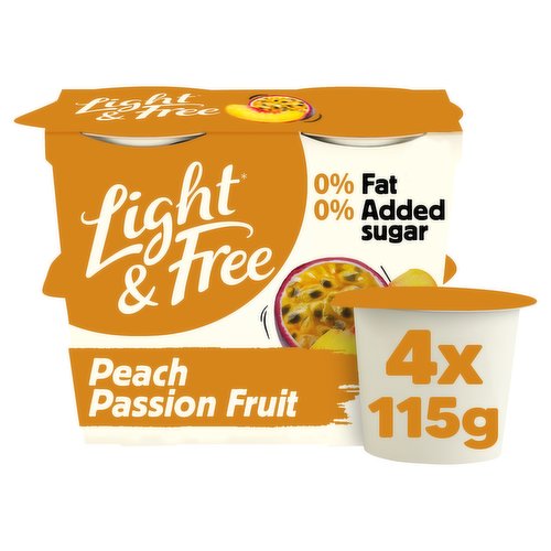 Fat free yogurt with fruit and sweeteners<br/><br/><b>Further Description</b><br/>Pssst... did you know we're too tasty to waste? We've partnered with Too Good To Go to clarify confusion over food labelling and minimise food waste in the U.K. Our mission is to encourage people to look, smell and taste products before deciding to throw them away. So if you've stored your food correctly, and it looks, smells, and tastes okay, eat it, don't bin it! We are currently working to switch our use by date to best before date on our packs.<br/><br/><b>Features</b><br/>0% Fat/ Fat free yoghurt<br/>0% Added sugar**<br/>Full of taste<br/>No preservatives<br/>Greek Style Yoghurt<br/>Suitable for vegetarians<br/>Contains live cultures<br/>Multipack Yoghurt<br/><br/><b>Lifestyle</b><br/>No Added Sugar<br/>Suitable for Vegetarians<br/><br/><b>Pack Size</b><br/>115g ℮<br/><br/><br/><b>Ingredients</b><br/>Yogurt (<span style='font-weight: bold;'>Milk</span>)<br/>Peach (7%)<br/>Passion Fruit (1%)<br/>Starches (Potato, Tapioca)<br/>Modified Maize Starch<br/>Acidity Regulators (Sodium Citrate, Lactic Acid)<br/>Stabiliser (Carrageenan)<br/>Sweeteners (Acesulfame K, Sucralose)<br/>Flavourings<br/>Colour (Paprika Extract)<br/>Vitamin D<br/><br/><b>Allergy Advice</b><br/>For allergens, see ingredients in <span style='font-weight: bold;'>blue</span>.<br/><br/><br/><b>Allergy Text</b><br/>May contain Nuts, Cereals containing Gluten.<br/><br/><br/><b>Number of Units</b><br/>4<br/><br/><b>Storage Type</b><br/>Chilled<br/><br/><b>Storage and Usage Statements</b><br/>Keep Refrigerated<br/><br/><b>Storage</b><br/>Keep refrigerated between +1°C and +6°C max<br/><br/><b>Storage Conditions</b><br/>Min Temp °C 1<br/>Max Temp °C 6<br/><br/><b>Company Name</b><br/>Danone UK Ltd / Danone Ireland Ltd<br/><br/><b>Company Address</b><br/>Danone UK Ltd,<br/>
PO Box 71027,<br/>
London,<br/>
W4 9GQ.<br/>
<br/>
Danone Ireland Ltd,<br/>
Block 1,<br/>
Deansgrange Business Park,<br/>
Deansgrange,<br/>
Co. Dublin.<br/><br/><b>Web Address</b><br/>UK 0808-144-9451<br/>ROI 1800 949992<br/><br/><b>Return To</b><br/>UK Free Phone 0808-144-9451<br/>
Danone UK Ltd,<br/>
PO Box 71027,<br/>
London,<br/>
W4 9GQ.<br/>
<br/>
ROI Callsave 1800 949992<br/>
Danone Ireland Ltd,<br/>
Block 1,<br/>
Deansgrange Business Park,<br/>
Deansgrange,<br/>
Co. Dublin.<br/>