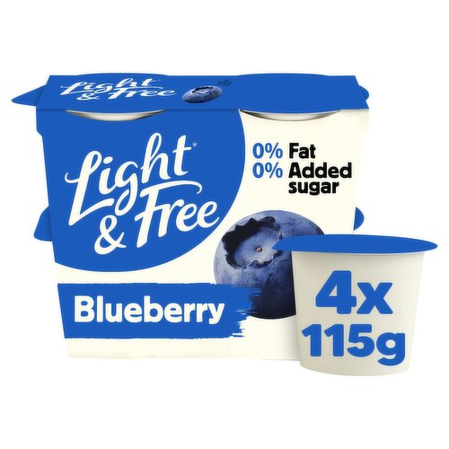 Fat free yogurt with fruit and sweeteners<br/><br/><b>Further Description</b><br/>Pssst... did you know we're too tasty to waste? We've partnered with Too Good To Go to clarify confusion over food labelling and minimise food waste in the U.K. Our mission is to encourage people to look, smell and taste products before deciding to throw them away. So if you've stored your food correctly, and it looks, smells, and tastes okay, eat it, don't bin it! We are currently working to switch our use by date to best before date on our packs.<br/><br/><b>Features</b><br/>0% Fat/ Fat free yoghurt<br/>0% Added sugar**<br/>Full of taste<br/>No preservatives<br/>Greek Style Yoghurt<br/>Suitable for vegetarians<br/>Contains live cultures<br/>Multipack Yoghurt<br/><br/><b>Lifestyle</b><br/>No Added Sugar<br/>Suitable for Vegetarians<br/><br/><b>Pack Size</b><br/>115g ℮<br/><br/><br/><b>Ingredients</b><br/>Yogurt (<span style='font-weight: bold;'>Milk</span>)<br/>Blueberry (6%)<br/>Starches (Potato, Tapioca)<br/>Modified Maize Starch<br/>Acidity Regulators (Sodium Citrate, Calcium Citrate, Citric Acid)<br/>Stabilisers (Pectin, Guar Gum)<br/>Sweeteners (Acesulfame K, Sucralose)<br/>Flavourings<br/>Vitamin D<br/><br/><b>Allergy Advice</b><br/>For allergens, see ingredients in <span style='font-weight: bold;'>blue</span>.<br/><br/><br/><b>Allergy Text</b><br/>May contain Nuts, Cereals containing Gluten.<br/><br/><br/><b>Number of Units</b><br/>4<br/><br/><b>Storage Type</b><br/>Chilled<br/><br/><b>Storage and Usage Statements</b><br/>Keep Refrigerated<br/><br/><b>Storage</b><br/>Keep refrigerated between +1°C and +6°C max<br/><br/><b>Storage Conditions</b><br/>Min Temp °C 1<br/>Max Temp °C 6<br/><br/><b>Company Name</b><br/>Danone UK Ltd / Danone Ireland Ltd<br/><br/><b>Company Address</b><br/>Danone UK Ltd,<br/>
PO Box 71027,<br/>
London,<br/>
W4 9GQ.<br/>
<br/>
Danone Ireland Ltd,<br/>
Block 1,<br/>
Deansgrange Business Park,<br/>
Deansgrange,<br/>
Co. Dublin.<br/><br/><b>Telephone Helpline</b><br/>UK 0808-144-9451<br/>ROI 1800 949992<br/><br/><b>Return To</b><br/>UK Free Phone 0808-144-9451<br/>
Danone UK Ltd,<br/>
PO Box 71027,<br/>
London,<br/>
W4 9GQ.<br/>
<br/>
ROI Callsave 1800 949992<br/>
Danone Ireland Ltd,<br/>
Block 1,<br/>
Deansgrange Business Park,<br/>
Deansgrange,<br/>
Co. Dublin.<br/>