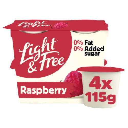 Fat free yogurt with fruit and sweeteners<br/><br/><b>Further Description</b><br/>Pssst... did you know we're too tasty to waste? We've partnered with Too Good To Go to clarify confusion over food labelling and minimise food waste in the U.K. Our mission is to encourage people to look, smell and taste products before deciding to throw them away. So if you've stored your food correctly, and it looks, smells, and tastes okay, eat it, don't bin it! We are currently working to switch our use by date to best before date on our packs.<br/><br/><b>Features</b><br/>0% Fat/ Fat free yoghurt<br/>0% Added sugar**<br/>Full of taste<br/>No preservatives<br/>Greek Style Yoghurt<br/>Suitable for vegetarians<br/>Contains live cultures<br/>Multipack Yoghurt<br/><br/><b>Lifestyle</b><br/>No Added Sugar<br/>Suitable for Vegetarians<br/><br/><b>Pack Size</b><br/>115g ℮<br/><br/><br/><b>Ingredients</b><br/>Yogurt (<span style='font-weight: bold;'>Milk</span>)<br/>Raspberry (10%)<br/>Oligofructose (Fibre)<br/>Starches (Potato, Tapioca)<br/>Modified Maize Starch<br/>Stabilisers (Pectin, Guar Gum)<br/>Acidity Regulators (Sodium Citrate, Lactic Acid, Calcium Citrate)<br/>Flavourings<br/>Grape Concentrate<br/>Sweeteners (Acesulfame K, Sucralose)<br/>Vitamin D<br/><br/><b>Allergy Advice</b><br/>For allergens, see ingredients in <span style='font-weight: bold;'>blue</span>.<br/><br/><br/><b>Allergy Text</b><br/>May contain <span style='font-weight: bold;'>Nuts</span>, <span style='font-weight: bold;'>Cereals containing Gluten</span>.<br/><br/><br/><b>Number of Units</b><br/>4<br/><br/><b>Storage Type</b><br/>Chilled<br/><br/><b>Storage and Usage Statements</b><br/>Keep Refrigerated<br/><br/><b>Storage</b><br/>Keep refrigerated between +1°C and +6°C max<br/><br/><b>Storage Conditions</b><br/>Min Temp °C 1<br/>Max Temp °C 6<br/><br/><b>Company Name</b><br/>Danone UK Ltd / Danone Ireland Ltd<br/><br/><b>Company Address</b><br/>Danone UK Ltd,<br/>
PO Box 71027,<br/>
London,<br/>
W4 9GQ.<br/>
<br/>
Danone Ireland Ltd,<br/>
Block 1,<br/>
Deansgrange Business Park,<br/>
Deansgrange,<br/>
Co. Dublin.<br/><br/><b>Telephone Helpline</b><br/>UK 0808-144-9451<br/>ROI 1800 949992<br/><br/><b>Return To</b><br/>UK Free Phone 0808-144-9451<br/>
Danone UK Ltd,<br/>
PO Box 71027,<br/>
London,<br/>
W4 9GQ.<br/>
<br/>
ROI Callsave 1800 949992<br/>
Danone Ireland Ltd,<br/>
Block 1,<br/>
Deansgrange Business Park,<br/>
Deansgrange,<br/>
Co. Dublin.<br/>