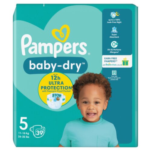 Pampers Baby-Dry Size 5, 39 Nappies, 11-16kg