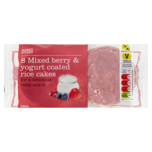 Dunnes Stores 8 Mixed Berry & Yogurt Coated Rice Cakes 135g