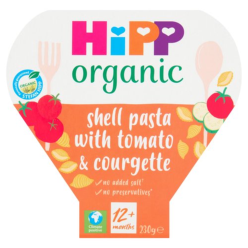 HiPP Organic Shell Pasta with Tomato & Courgette  Toddler Tray Meal 12+ Months 230g