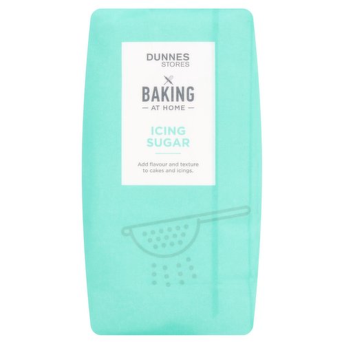 Icing Sugar<br/><br/><b>Features</b><br/>Add flavour and texture to cakes and icings<br/><br/><b>Pack Size</b><br/>500g ℮<br/><br/><b>Recycling Info</b><br/>Bag - Paper - Widely Recycled<br/><br/><br/><b>Ingredients</b><br/>Icing Sugar (97%)<br/>Cornflour<br/><br/><b>Storage Type</b><br/>Ambient<br/><br/><b>Storage</b><br/>- Store in a cool dry place.<br/>
- Once opened, store in an airtight container.<br/>
- For 'best before end' date, see top of bag.<br/><br/><b>Preparation and Usage</b><br/>Serving<br/>
- Ideal for icing, buttercream and dusting.<br/><br/><b>Origin</b><br/>Packed in Co. Dublin<br/><br/><b>Company Name</b><br/>Dunnes Stores<br/><br/><b>Company Address</b><br/>46-50 South Great George's Street,<br/>
Dublin 2.<br/>
<br/>
Store 3,<br/>
Forestside S.C.,<br/>
Upr. Galwally Rd.,<br/>
Belfast,<br/>
BT8 6FX.<br/><br/><b>Return To</b><br/>Quality Guarantee<br/>
Dunnes Stores is a brand of quality and better value since 1944. If you try and are not entirely satisfied with this Dunnes Stores product, please return the item with the original packaging and receipt to the store and we will be happy to replace or refund it for you. This does not affect your statutory rights.<br/>
Dunnes Stores,<br/>
46-50 South Great George's Street,<br/>
Dublin 2.<br/>
<br/>
Dunnes Stores,<br/>
Store 3,<br/>
Forestside S.C.,<br/>
Upr. Galwally Rd.,<br/>
Belfast,<br/>
BT8 6FX.<br/>