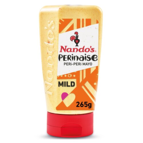 Perinaise peri-peri mayonnaise<br/><br/><b>Features</b><br/>Chilli rating - Mild<br/>Made with Free Range Eggs<br/>Gluten-Free<br/>No Artificial Colours or Flavours<br/>Suitable for Vegetarians<br/>Halal - NIHT - National Independent Halaal Trust<br/>Kosher - KLBD<br/><br/><b>Lifestyle</b><br/>Gluten free<br/>Halal<br/>Kosher<br/>Suitable for Vegetarians<br/><br/><b>Pack Size</b><br/>265g ℮<br/><br/><b>Usage Other Text</b><br/>Servings per bottle 17; Serving size 15 g<br/><br/><b>Usage Count</b><br/>Number of uses - Servings - 17<br/><br/><b>Recycling Info</b><br/>Bottle - Recycle<br/>Cap - Recycle<br/><br/><br/><b>Ingredients</b><br/>Water<br/>Rapeseed Oil (27%)<br/>Vinegar<br/>Sugar<br/>Corn Starch<br/>Salt<br/>Free Range <span style='font-weight: bold;'>Egg</span> Yolk (2.2%)<br/>Spices (Cayenne Pepper, African Bird's Eye Chilli, Paprika, <span style='font-weight: bold;'>Mustard</span> Flour, White and Black Pepper)<br/>Onion Purée<br/>Lemon Purée<br/>Green Chillies<br/>Garlic Purée<br/>Stabilisers (Xanthan Gum, Propylene Glycol Alginate, Guar Gum)<br/>Preservative (Potassium Sorbate)<br/>Antioxidants (Calcium Disodium EDTA, Ascorbic Acid, Rosemary Extract)<br/><br/><b>Storage Type</b><br/>Ambient<br/><br/><b>Storage</b><br/>Refrigerate below 4°C once opened and use within 3 weeks<br/>
Best before: see bottle<br/><br/>Country of Origin - Netherlands<br/><br/><b>Company Name</b><br/>All About Food Ltd / All About Food Europe<br/><br/><b>Company Address</b><br/>UK: All About Food Ltd,<br/>
Fourways House,<br/>
57 Hilton St,<br/>
Manchester,<br/>
M1 2EJ.<br/>
<br/>
EU: All About Food Europe,<br/>
Joyce House,<br/>
21-23 Holles St, <br/>
Dublin.<br/><br/><b>Durability after Opening</b><br/>Consume Within - Weeks - 3<br/><br/><b>Web Address</b><br/>nandos.co.uk/products<br/><br/><b>Return To</b><br/>UK: All About Food Ltd,<br/>
Fourways House,<br/>
57 Hilton St,<br/>
Manchester,<br/>
M1 2EJ.<br/>
<br/>
EU: All About Food Europe,<br/>
Joyce House,<br/>
21-23 Holles St, <br/>
Dublin.<br/>
grocery@nandos.co.uk<br/>
nandos.co.uk/products<br/>