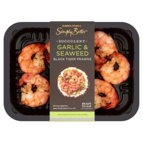 Dunnes Stores Simply Better Succulent Garlic & Seaweed Black Tiger Prawns 120g