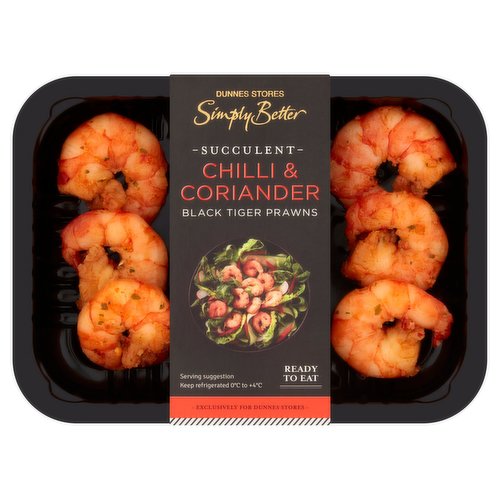 Dunnes Stores Simply Better Succulent Chilli & Coriander Black Tiger Prawns 120g