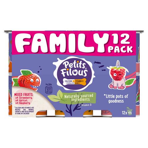 Petits Filous Strawberry, Raspberry & Apricot Yogurt 12 x 47g (564g)