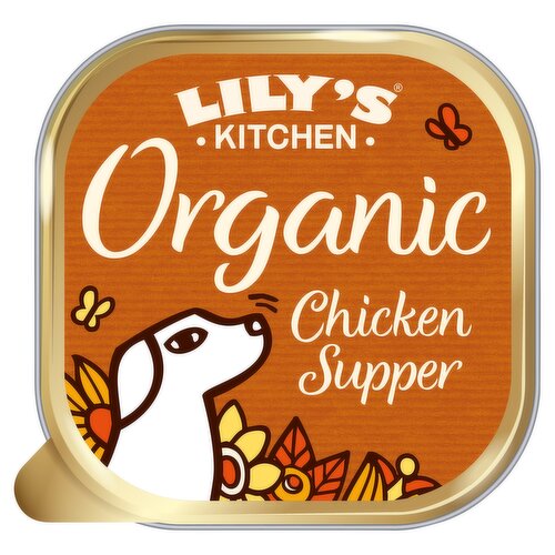 This is a complete pet food for adult dogs with no artificial ingredients.<br/><br/><b>Features</b><br/>Organic<br/>With carrots & peas<br/>Proper Food for Dogs<br/>Naturally Complete<br/>Natural Ingredients<br/><br/><b>Lifestyle</b><br/>Organic<br/><br/><b>Pack Size</b><br/>150g ℮<br/><br/><br/><b>Ingredients</b><br/>Organic Chicken 28%<br/>Organic Pork 12%<br/>Organic Beef 10%<br/>Organic Fish 4%<br/>Organic Carrots 3%<br/>Organic Peas 3%<br/>Organic Spelt<br/>Minerals<br/>Organic Alfalfa<br/>Organic Cleavers<br/>Organic Kelp<br/>Organic Spirulina<br/>Algae<br/><br/><b>Storage Type</b><br/>Ambient<br/><br/><b>Storage</b><br/>For Best Before/Batch Number see side of tray.<br/>
Store in a cool dry place. Once opened, refrigerate and use within 2 days.<br/><br/><b>Preparation and Usage</b><br/>Feeding Guidelines<br/>
Dog Size: 1-5kg, Grams Per Day: 100-355g<br/>
Dog Size: 6-10kg, Grams Per Day: 400-600g<br/>
Dog Size: 11-15kg, Grams Per Day: 640-800g<br/>
<br/>
To be used as a general guide, together with good sense and experience. This complete food contains all the<br/>
nutritional requirements of an adult dog 4 months +.<br/>
<br/>
Feeding Instructions:<br/>
Serve at room temperature. A bowl of fresh water should be nearby.<br/><br/>Country of Origin - Produce of the EU<br/><br/><b>Origin</b><br/>Made in the EU<br/><br/><b>Company Name</b><br/>Lily's Letterbox<br/><br/><b>Company Address</b><br/>PO Box 59287,<br/>
London,<br/>
NW3 9JR,<br/>
UK.<br/><br/><b>Telephone Helpline</b><br/>+44 (0)20 7433 1863<br/><br/><b>Web Address</b><br/>lilyskitchen.com<br/><br/><b>Return To</b><br/>lilyskitchen.com<br/>
+44 (0)20 7433 1863<br/>
Lily's Letterbox,<br/>
PO Box 59287,<br/>
London,<br/>
NW3 9JR,<br/>
UK.<br/><br/><style>table {border-collapse:collapse}td {background:#f0f3f7;border: 1px solid gray;border-collapse:collapse;} th {background:lightgray;border: 1px solid gray;border-collapse:collapse;} .sectHead {font-weight:bold;} </style><p><span class=sectHead>Nutrition</span><table><tr><th></th><th>Analytical Constituents:</th></tr><tr><td>Crude Protein</td><td>9.5%</td></tr><tr><td>Crude Fat</td><td>6.0%</td></tr><tr><td>Crude Ash</td><td>2.2%</td></tr><tr><td>Crude Fibres</td><td>0.3%</td></tr><tr><td>Moisture</td><td>82.0%</td></tr><tr><td>Energy</td><td>91kcal/100g</td></tr><tr><td>Additives (per kg):</td><td></td></tr><tr><td>Trace Elements:</td><td></td></tr><tr><td>Zinc (as Zinc sulphate Monohydrate)</td><td>15.2 mg</td></tr><tr><td>Manganese (as Manganese sulphate Monohydrate)</td><td>3.2 mg</td></tr><tr><td>Iodine (as Calcium iodate)</td><td>0.5 mg</td></tr></table></p>