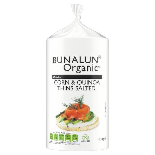 Bunalun Organic Snacks Corn & Quinoa Thins Salted 130g