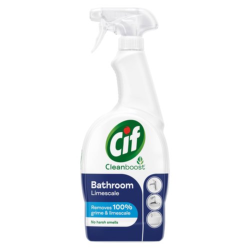 <b>Features</b><br/>Cif Power & Shine Bathroom Spray, powered by CleanBoost, removes 100% of limescale and soap scum on bathroom surfaces<br/>This bathroom spray is suitable for cleaning ceramic, chrome, enamel, plastic, and stainless-steel surfaces<br/>Made with water and dirt repellent technology, Cif Power & Shine Bathroom Spray is tough on dirt and limescale<br/>Our bathroom cleaner contains a 100% naturally sourced cleaning agent and has a 100% biodegradable fragrance that leaves no harsh smells<br/>Cif Power & Shine Bathroom Spray leaves your bathroom surfaces with a 100% streak-free shine<br/>The bottle for this cleaning spray is 100% recyclable, made with recycled plastic* and can be reused for life with Cif ecorefills<br/><br/><b>Pack Size</b><br/>700millilitre ℮<br/><br/><br/><b>Ingredients</b><br/><5%: Non-Ionic Surfactant, Perfume, Phenoxyethanol.<br/><br/><b>Safety Warning</b><br/>Contains Methylchloroisothiazolinone: Methylisothiazolinone (3:1). May produce an allergic reaction.<br/>
Contains Methylchloroisothiazolinone: Methylisothiazolinone (3:1). May produce an allergic reaction.<br/><br/><b>Storage Type</b><br/>Ambient<br/><br/><b>Preparation and Usage</b><br/>For beautiful cleaning results every time, spray onto the surface, leave for a few seconds and wipe with a cloth. For tough dirt leave for a few minutes before wiping clean.<br/><br/>Country of Origin - Italy<br/><br/><b>Origin</b><br/>Italy<br/><br/><b>Company Name</b><br/>Unilever UK Ltd. / Unilever Ireland Ltd.<br/><br/><b>Company Address</b><br/>Unilever UK Ltd,<br/>
Springfied Drive,<br/>
Leatherhead,<br/>
KT22 7GR.<br/>
<br/>
Unilever Ireland Ltd,<br/>
20 Riverwalk,<br/>
Citywest,<br/>
Dublin 24,<br/>
Ireland.<br/><br/><b>Telephone Helpline</b><br/>(UK) 0800 776 646<br/>
(NI) 0800 783 9426<br/>
(ROI) 1850 388 399 (Callsave)<br/><br/><b>Web Address</b><br/>www.cifclean.co.uk<br/><br/>