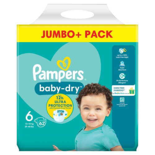 Pampers Baby-Dry Size 6, 62 Nappies, 13-18kg