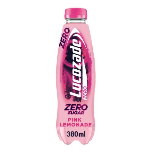 Sparkling sugar free lemon and red berry flavour drink with sweeteners<br/><br/><b>Features</b><br/>Lucozade Zero Pink Lemonade is a sparkling lemon and red berry drink with that awesome Lucozade taste but sugar free<br/><br/><b>Usage Count</b><br/>Number of uses - Servings - 1<br/><br/><b>Recycling Info</b><br/>Bottle - Plastic - Widely Recycled<br/><br/><br/><b>Ingredients</b><br/>Carbonated Water<br/>Fruit Juices from Concentrate (1.5%) (Lemon, Cranberry, Raspberry)<br/>Acid (Citric Acid)<br/>Acidity Regulator (Sodium Gluconate)<br/>Lemon Extract<br/>Sweeteners (Aspartame, Acesulfame K)<br/>Flavourings<br/>Preservative (Potassium Sorbate)<br/>Extracts of Sweet Potato, Apple, Radish and Cherry<br/>Caffeine<br/>Stabiliser (Locust Bean Gum)<br/>Niacin (Vitamin B3)<br/><br/><b>Storage Type</b><br/>Ambient<br/><br/><b>Preparation and Usage</b><br/>Enjoy it cold and as part of a balanced diet and an active lifestyle.<br/>
<br/><br/><b>Company Name</b><br/>Lucozade Ribena Suntory Limited<br/><br/><b>Company Address</b><br/>2 Longwalk Road,<br/>
Stockley Park,<br/>
Uxbridge,<br/>
UB11 1BA.<br/><br/><b>Trademark Information</b><br/>LUCOZADE and the Arc Device are registered trade marks of Lucozade Ribena Suntory Ltd. © Lucozade Ribena Suntory Ltd. All rights reserved.<br/><br/><b>Telephone Helpline</b><br/>Call us free on 0800 085 5229<br/><br/><b>Web Address</b><br/>www.LucozadeEnergy.com<br/><br/><b>Return To</b><br/>Consumer Care, Lucozade Ribena Suntory Ltd., Stockley Park, Uxbridge, UB11 1BA.<br/>