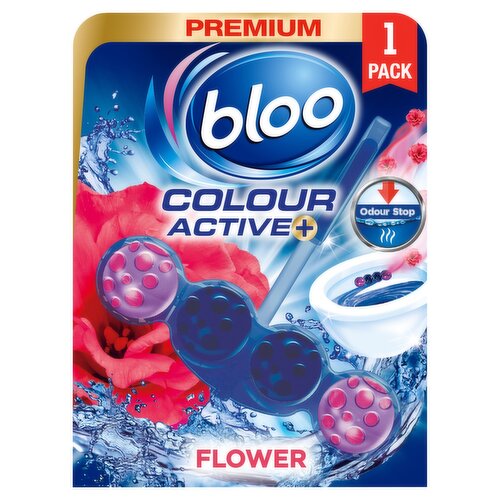 <b>Further Description</b><br/>www.cleanright.eu<br/>
A Charter member<br/><br/><b>Features</b><br/>Premium blue water + cleanliness<br/><br/><b>Pack Size</b><br/>50g ℮<br/><br/><br/><b>Ingredients</b><br/>Contains: > 30 % Anionic Surfactants, 5-15% Non-Ionic Surfacts<br/>Further ingredients: Perfume (Citronellol, Geraniol, Linalool, Limonene)<br/><br/><b>Safety Warning</b><br/>Bloo Colour Active Fresh Flowers WC block / Toilet block<br/>
<br/>
WARNING: Causes skin irritation. Causes serious eye irritation. If medical advice is needed, have product container or label at hand. Keep out of reach of children. Wear protective gloves/eye protection. IF ON SKIN: Wash with plenty of water. IF IN EYES: Rinse cautiously with water for several minutes. Remove contact lenses, if present and easy to do. Continue rinsing. If eye irritation persists: Get medical advice/attention. Introduce fully emptied packaging to recycling/municipal waste stream.<br/><br/><b>Storage Type</b><br/>Ambient<br/><br/><b>Preparation and Usage</b><br/>Place the rim block on the rim of the toilet and position in the flow of the water. Safe for septic tanks.<br/><br/><b>Company Name</b><br/>Henkel Limited / Henkel Ireland Distribution Limited<br/><br/><b>Company Address</b><br/>UK: Henkel Limited,<br/>
Wood Lane End,<br/>
Hemel Hempstead,<br/>
Herts,<br/>
HP2 4RQ,<br/>
United Kingdom.<br/>
<br/>
IRL: Henkel Ireland Distribution Limited,<br/>
Tallaght Business Park, <br/>
Whitestown,<br/>
Tallaght,<br/>
Dublin 24,<br/>
D24 YH42,<br/>
Ireland.<br/><br/><b>CLP Regulation</b><br/>Exclamation Point - Warning<br/><br/><b>A.I.S.E. Warnings</b><br/>Do not ingest. If product is ingested then seek medical advice<br/>Keep away from children<br/>Keep away from eyes. If product gets into eyes rinse thoroughly with water<br/>People with sensitive or damaged skin should avoid prolonged contact with the product<br/><br/><b>Telephone Helpline</b><br/>UK: 0845 4900176<br/>IRL: 01 4046514<br/><br/><b>Web Address</b><br/>www.henkel.co.uk<br/>www.bloo.com<br/><br/><b>Return To</b><br/>UK: Henkel Limited,<br/>
Wood Lane End,<br/>
Hemel Hempstead,<br/>
Herts,<br/>
HP2 4RQ,<br/>
United Kingdom.<br/>
<br/>
IRL: Henkel Ireland Distribution Limited,<br/>
Tallaght Business Park, <br/>
Whitestown,<br/>
Tallaght,<br/>
Dublin 24,<br/>
D24 YH42,<br/>
Ireland.<br/>
Consumer Advice:<br/>
UK: 0845 4900176<br/>
IRL: 01 4046514<br/>
consumer.response@henkel.com<br/>
www.henkel.co.uk<br/>
www.bloo.com<br/><br/>