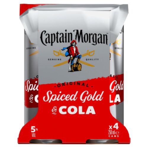 Captain Morgan Original Spiced Gold & Cola Ready to Drink Premix Can 4x250ml