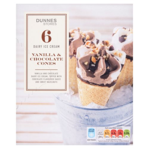 Dunnes Stores Vanilla & Chocolate Cones Dairy Ice Cream (6x69g) 416g