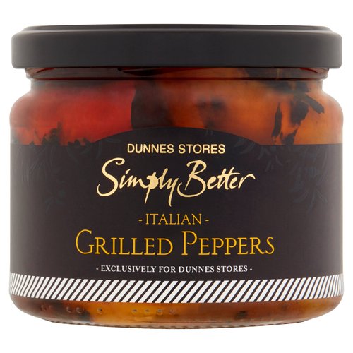 Grilled Red & Yellow Peppers in Extra Virgin Olive Oil<br/><br/><b>Features</b><br/>Exclusively for Dunnes Stores<br/><br/><b>Pack Size</b><br/>290g ℮<br/><br/><br/><b>Ingredients</b><br/>Grilled Bell Peppers (58.4%) [Red Pepper, Yellow Pepper]<br/>Extra Virgin Olive Oil (40%)<br/>Salt<br/>White Wine Vinegar<br/>Acidity Regulator: Lactic Acid<br/><br/><b>Storage Type</b><br/>Ambient<br/><br/><b>Storage and Usage Statements</b><br/>Not Suitable for Home Freezing<br/><br/><b>Storage</b><br/>Store in a cool dry place.<br/>
Once opened, keep refrigerated, covered in oil and consume within 7 days.<br/>
Not suitable for home freezing.<br/>
For 'best before end' date, see jar.<br/><br/>Country of Origin - Italy<br/>Packed In - Italy<br/><br/><b>Origin</b><br/>Produced and packed in Italy<br/><br/><b>Company Name</b><br/>Dunnes Stores / Dunnes Stores (Bangor) Ltd.<br/><br/><b>Company Address</b><br/>Dunnes Stores,<br/>
46-50 South Great George's Street,<br/>
Dublin 2.<br/>
<br/>
Dunnes Stores (Bangor) Ltd.,<br/>
28 Hill Street,<br/>
Newry,<br/>
Co. Down,<br/>
BT34 1AR.<br/><br/><b>Return To</b><br/>Dunnes Stores,<br/>
46-50 South Great George's Street,<br/>
Dublin 2.<br/>
<br/>
Dunnes Stores (Bangor) Ltd.,<br/>
28 Hill Street,<br/>
Newry,<br/>
Co. Down,<br/>
BT34 1AR.<br/>