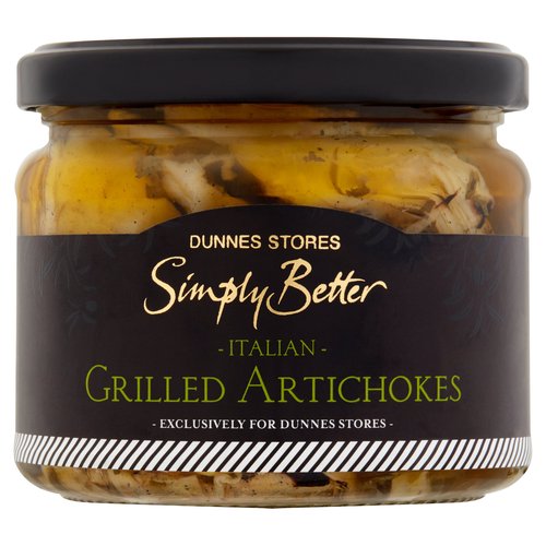 Grilled Artichoke Quarters Marinated with Herbs in Extra Virgin Olive Oil<br/><br/><b>Pack Size</b><br/>290g ℮<br/><br/><br/><b>Ingredients</b><br/>Grilled Artichoke Quarters (59.7%)<br/>Extra Virgin Olive Oil (37.9%)<br/>Salt<br/>Dried Garlic<br/>White Wine Vinegar<br/>Dried Parsley<br/>Acidity Regulator: Citric Acid<br/><br/><b>Storage Type</b><br/>Ambient<br/><br/><b>Storage and Usage Statements</b><br/>Not Suitable for Home Freezing<br/><br/><b>Storage</b><br/>Store in a cool dry place.<br/>
Once opened, keep refrigerated, covered in oil and consume within 7 days.<br/>
Not suitable for home freezing.<br/>
For 'best before end' date, see jar.<br/><br/>Country of Origin - Italy<br/>Packed In - Italy<br/><br/><b>Origin</b><br/>Produced and packed in Italy<br/><br/><b>Company Name</b><br/>Dunnes Stores / Dunnes Stores (Bangor) Ltd.<br/><br/><b>Company Address</b><br/>Dunnes Stores,<br/>
46-50 South Great George's Street,<br/>
Dublin 2.<br/>
<br/>
Dunnes Stores (Bangor) Ltd.,<br/>
28 Hill Street,<br/>
Newry,<br/>
Co. Down,<br/>
BT34 1AR.<br/><br/><b>Return To</b><br/>Dunnes Stores,<br/>
46-50 South Great George's Street,<br/>
Dublin 2.<br/>
<br/>
Dunnes Stores (Bangor) Ltd.,<br/>
28 Hill Street,<br/>
Newry,<br/>
Co. Down,<br/>
BT34 1AR.<br/>