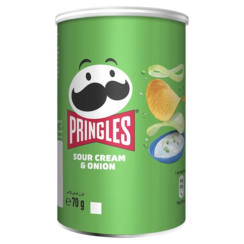 Sour Cream and Onion Flavour Savoury Snack.<br/><br/><b>Further Description</b><br/>Chance to Win Great Prizes<br/>
T&Cs & enter at pringles.com. UK & ROI only. 18+. Purchase of a can of Pringles and registration required. Entrants must complete challenge. Prize x 104 £/€30 caseable.com vouchers valid until 30.06.2023. Closes 31.01.2023. NPN in NI.<br/><br/><b>Features</b><br/>Sunflower Oil<br/>Suitable for vegetarians<br/><br/><b>Lifestyle</b><br/>Suitable for Vegetarians<br/><br/><b>Pack Size</b><br/>70g ℮<br/><br/><b>Usage Other Text</b><br/>Portions per 70g package: 2-3<br/><br/><b>Usage Count</b><br/>Number of uses - Servings - 2-3<br/><br/><br/><b>Ingredients</b><br/>Dehydrated Potatoes<br/>Sunflower Oil<br/><span style='font-weight: bold;'>Wheat</span> Flour<br/>Corn Flour<br/>Rice Flour<br/>Sour Cream & Onion Seasoning (Onion Powder, <span style='font-weight: bold;'>Wheat</span> Starch, Maltodextrin, Flavour Enhancers {Monosodium Glutamate, Disodium Guanylate, Disodium Inosinate}, Dextrose, Sunflower Oil, Salt, Flavourings {<span style='font-weight: bold;'>Milk</span>}, Sugar, Sour Cream Powder {<span style='font-weight: bold;'>Milk</span>}, Modified Maize Starch, Sweet Whey Powder {<span style='font-weight: bold;'>Milk</span>}, Glucose Syrup, Acids {Citric Acid, Lactic Acid, Malic Acid}, <span style='font-weight: bold;'>Milk</span> Proteins)<br/>Maltodextrin<br/>Emulsifier (E471)<br/>Salt<br/>Colour (Annatto Norbixin)<br/><br/><b>Storage Type</b><br/>Ambient<br/><br/><b>Storage</b><br/>Store in a cool, dry place.<br/><br/>Country of Origin - United Kingdom<br/><br/><b>Origin</b><br/>Distributed in UK<br/><br/><b>Company Name</b><br/>Kellogg's<br/><br/><b>Company Address</b><br/>Orange Tower,<br/>
MediaCityUK,<br/>
Salford,<br/>
Greater Manchester,<br/>
M50 2HF,<br/>
UK.<br/><br/><b>Telephone Helpline</b><br/>UK 0800 028 1048<br/>IRL 1800 409 276<br/><br/><b>Web Address</b><br/>www.pringles.com<br/><br/><b>Return To</b><br/>Kellogg's,<br/>
Orange Tower,<br/>
MediaCityUK,<br/>
Salford,<br/>
Greater Manchester,<br/>
M50 2HF,<br/>
UK.<br/>
UK 0800 028 1048<br/>
IRL 1800 409 276<br/>
www.pringles.com<br/>