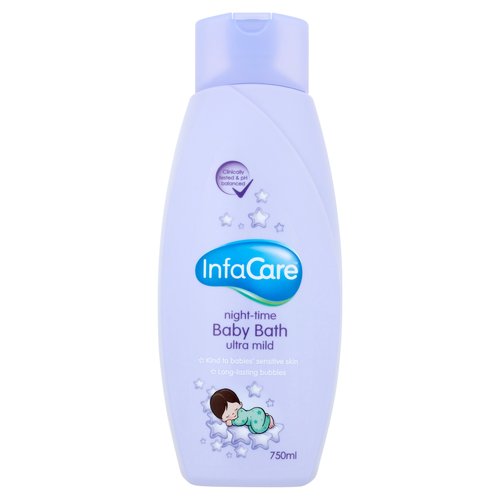 <b>Features</b><br/>Clinically tested & pH balanced<br/>Kind to babies' sensitive skin<br/>Long-lasting bubbles<br/><br/><b>Pack Size</b><br/>750ml ℮<br/><br/><br/><b>Ingredients</b><br/>Aqua (Water)<br/>Sodium Laureth Sulfate<br/>Cocamidopropyl Betaine<br/>Propylene Glycol<br/>PEG-200 Hydrogenated Glyceryl Palmate<br/>Phenoxyethanol<br/>Sodium Benzoate<br/>Parfum (Fragrance)<br/>Citric Acid<br/>Sodium Chloride<br/>Tetrasodium EDTA<br/>Polyquaternium-10<br/>Hexyl Cinnamal<br/>CI 17200 (Red 33)<br/>CI 42090 (Blue 1)<br/><br/><b>Lower Age Limit</b><br/>Advisory - Months - 12<br/><br/><b>Safety Warning</b><br/>Warnings: Avoid contact with eyes, should this occur rinse well with clean water. Keep out of children's reach. Use as directed. Excessive or prolonged use may cause irritation to sensitive areas. Discontinue use if any reaction occurs and contact your doctor if it persists.<br/><br/><b>Storage Type</b><br/>Ambient<br/><br/><b>Preparation and Usage</b><br/>Directions for use: Add one small squeeze under clean running water. It is advised not to bathe your baby or child for longer than 30 minutes.<br/><br/>Country of Origin - United Kingdom<br/><br/><b>Origin</b><br/>Made in the UK<br/><br/><b>Company Name</b><br/>Ceuta Healthcare Ltd<br/><br/><b>Company Address</b><br/>Hill House,<br/>
41 Richmond Hill,<br/>
Bournemouth,<br/>
BH2 6HS.<br/><br/><b>Telephone Helpline</b><br/>0844 2436661<br/><br/><b>Web Address</b><br/>www.infacare.co.uk<br/><br/><b>Return To</b><br/>Ceuta Healthcare Ltd,<br/>
Hill House,<br/>
41 Richmond Hill,<br/>
Bournemouth,<br/>
BH2 6HS.<br/>
Tel: 0844 2436661<br/>
www.infacare.co.uk<br/>
customerservices@ceutahealthcare.com<br/><br/>