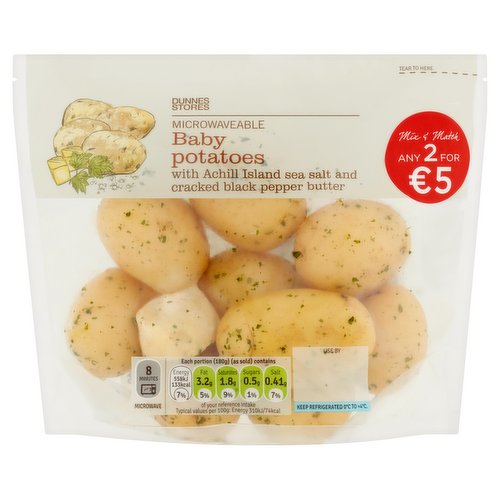 Dunnes Stores Microwaveable Baby Potatoes with Achill Island Sea Salt & Cracked Black Pepper Butter