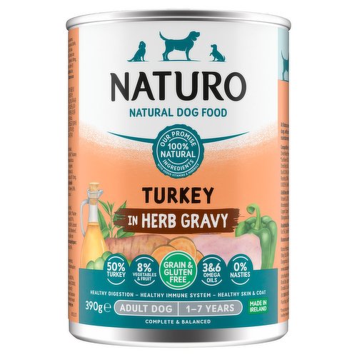 Naturo Natural Dog Food Turkey in Herb Gravy Adult Dog 1-7 Years 390g