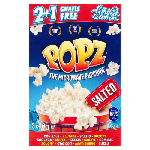 Popz Limited Edition The Microwave Popcorn Salted 3 x 90g - Dunnes Stores