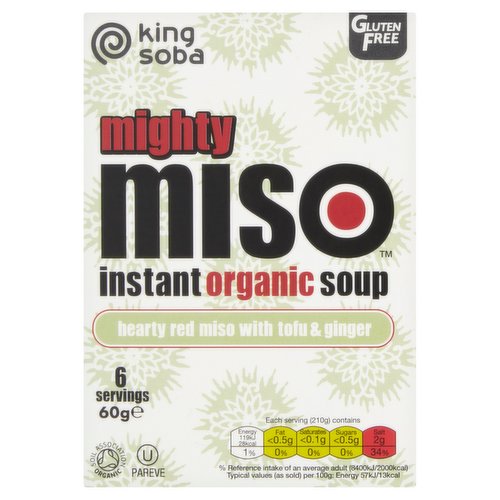 King Soba Mighty Miso Instant Organic Soup Hearty Red Miso with Tofu and Ginger 60g