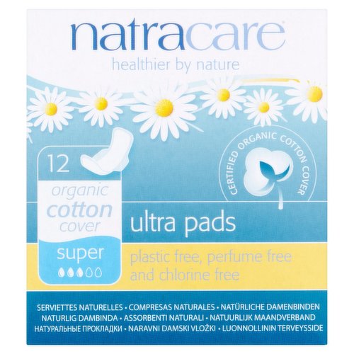 Natracare 12 Organic Cotton Ultra Super Pads with Wings
