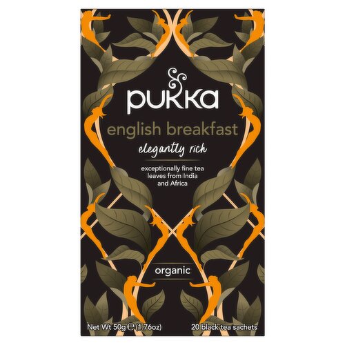 Pukka 20 Organic English Breakfast Elegantly Rich Black Tea Sachets 50g