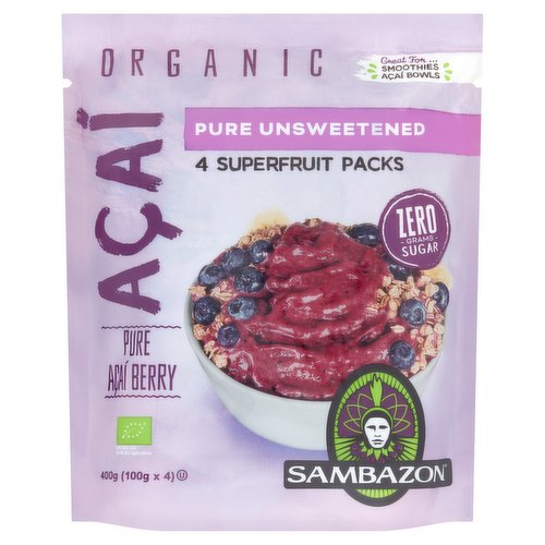 Sambazon Organic Pure Açaí Berry Pure Unsweetened 4 x 100g (400g) - Dunnes  Stores