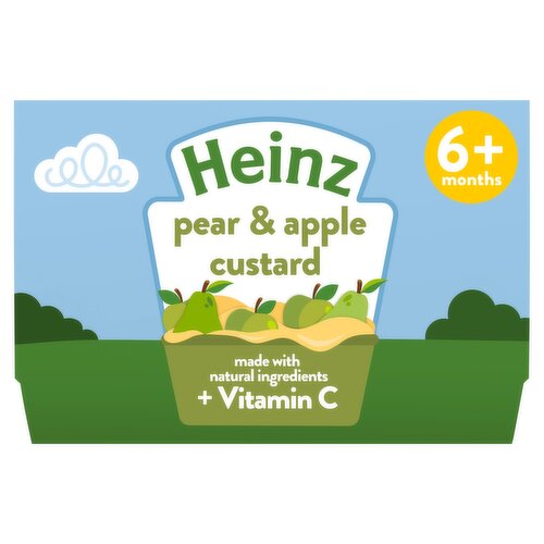 A smooth blend of pear and apple puree, milk and added vitamin C<br/><br/><b>Further Description</b><br/>Use as part of a varied weaning diet.<br/>
<br/>
We support the WHO recommendation on exclusive breastfeeding for the first 6 months and continuing with breast milk until at least 2 years of age, when possible. Before starting to introduce solid food ask your health visitor or GP for advice.<br/><br/><b>Nutritional Claims</b><br/>No Added Sugar<br/><br/><b>Features</b><br/>Absolutely No Artificial Flavours, Colours or Preservatives<br/>1 of Your Baby's 5 a Day<br/>No Added Sugar<br/>Gluten free<br/>Suitable for vegetarians<br/><br/><b>Lifestyle</b><br/>Gluten free<br/>No Added Sugar<br/>Suitable for Vegetarians<br/><br/><b>Pack Size</b><br/>100g ℮<br/><br/><b>Usage Other Text</b><br/>1 pot = 1 serving<br/><br/><b>Usage Count</b><br/>Number of uses - Servings - 1<br/><br/><b>Recycling Info</b><br/>Film - Don't Recycle<br/>Pot - Don't Recycle<br/><br/><br/><b>Ingredients</b><br/>Pear (50%)<br/>Apple (44%)<br/>Whole <span style='font-weight: bold;'>Milk</span> Powder (4%)<br/>Cornflour<br/>Concentrated Lemon Juice<br/>Vitamin C<br/><br/><b>Lower Age Limit</b><br/>Advisory - Months - 6<br/><br/><b>Number of Units</b><br/>4<br/><br/><b>Storage Type</b><br/>Ambient<br/><br/><b>Storage</b><br/>Once opened, unheated food in the pot can be stored in the fridge for up to 24 hours. If feeding direct from the pot, any remaining food at the end of the meal must be discarded.<br/><br/><b>Preparation and Usage</b><br/>Easy prep: Delicious straight from the cupboard or even better from the fridge. If preferred warm, stand the pot in warm water. Stir well and check the temperature.<br/><br/><b>Company Name</b><br/>H.J. Heinz Foods UK Ltd / H.J. Heinz Company (Ireland) Ltd.<br/><br/><b>Company Address</b><br/>H.J. Heinz Foods UK Ltd,<br/>
London,<br/>
SE1 9SG.<br/>
<br/>
H.J. Heinz Company (Ireland) Ltd.,<br/>
Avoca Court,<br/>
Blackrock,<br/>
Co. Dublin.<br/><br/><b>Telephone Helpline</b><br/>UK 0800 212991<br/>IE 1800 995311<br/><br/><b>Web Address</b><br/>heinzbaby.co.uk<br/><br/><b>Return To</b><br/>H.J. Heinz Foods UK Ltd,<br/>
London,<br/>
SE1 9SG.<br/>
Phone 0800 212991<br/>
<br/>
H.J. Heinz Company (Ireland) Ltd.,<br/>
Avoca Court,<br/>
Blackrock,<br/>
Co. Dublin.<br/>
Phone 1800 995311<br/>
Or visit heinzbaby.co.uk<br/>